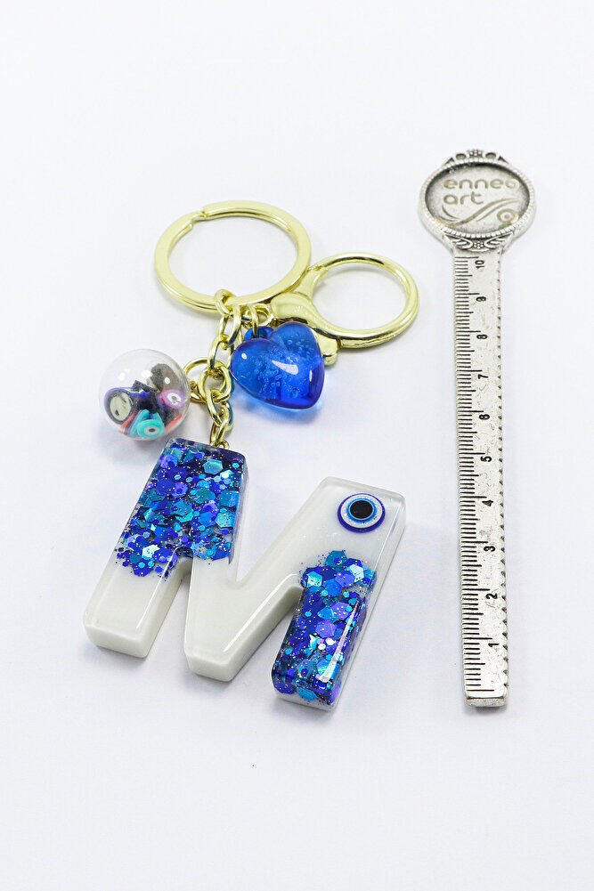 Renkli Epoksi M Harfi Anahtarlık, Hediyelik Nazarlı Çanta Süsü