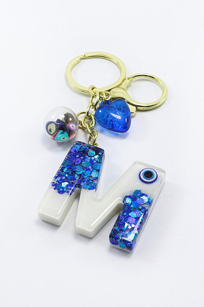 Renkli Epoksi M Harfi Anahtarlık, Hediyelik Nazarlı Çanta Süsü