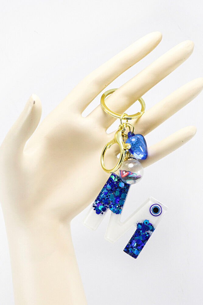 Renkli Epoksi M Harfi Anahtarlık, Hediyelik Nazarlı Çanta Süsü