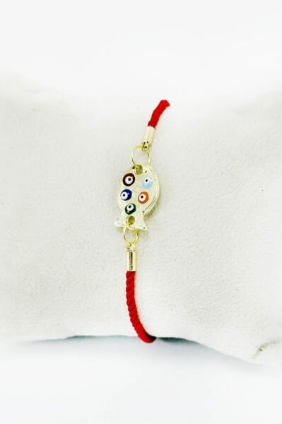 Renkli Nazar Boncuklu Balıklı Kırmızı İpli Asansörlü Ayarlanabilir Bileklik, Hediyelik Bileklik