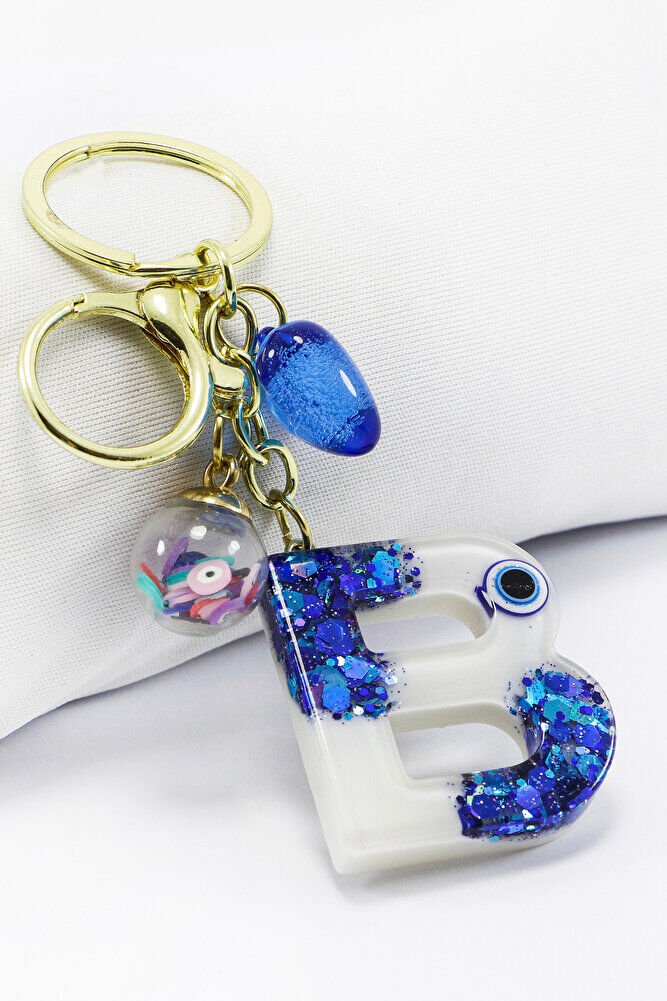 Renkli Epoksi B Harfi Anahtarlık, Hediyelik Nazarlı Çanta Süsü