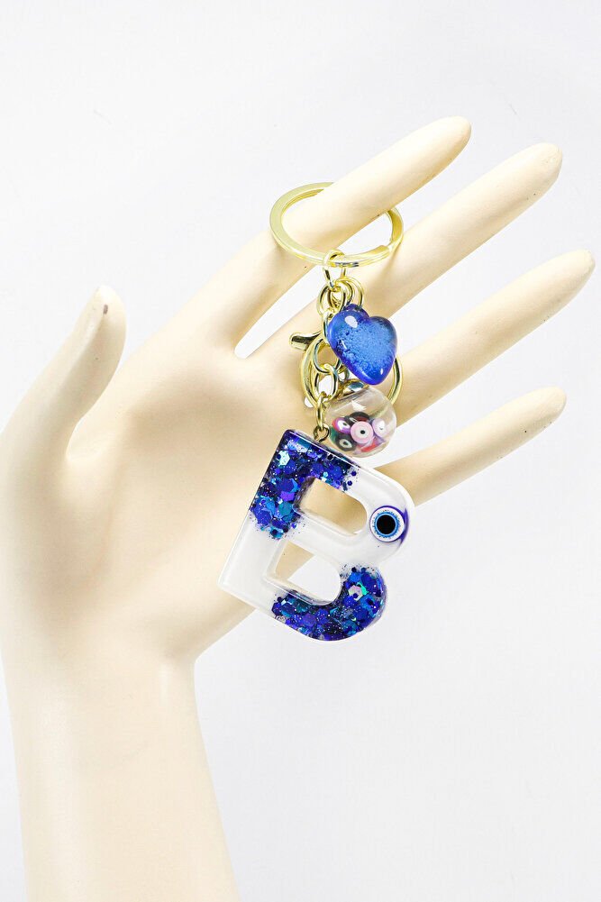 Renkli Epoksi B Harfi Anahtarlık, Hediyelik Nazarlı Çanta Süsü