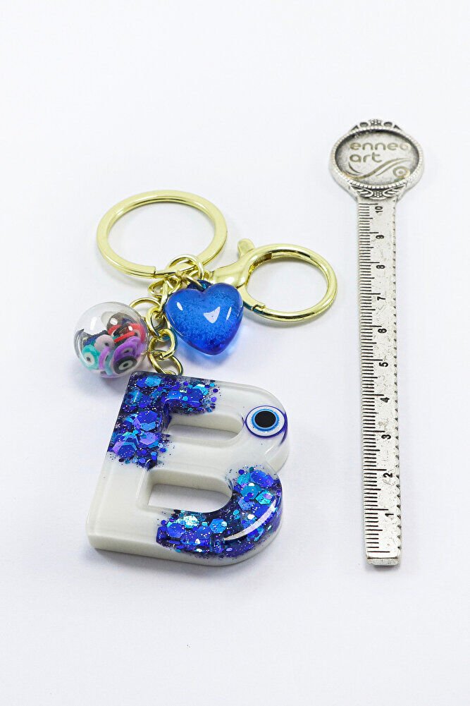 Renkli Epoksi B Harfi Anahtarlık, Hediyelik Nazarlı Çanta Süsü