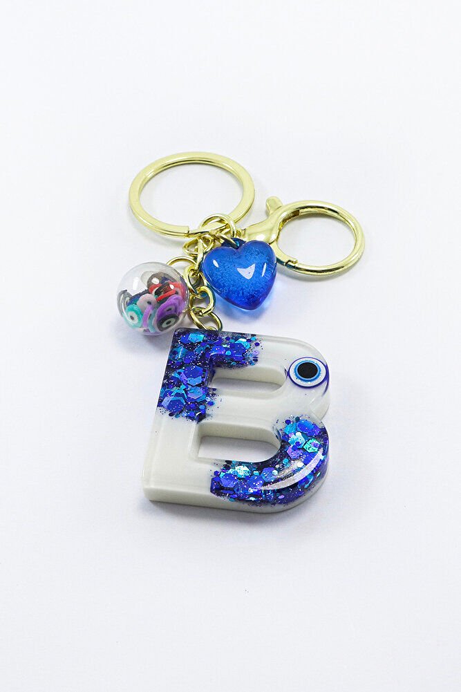 Renkli Epoksi B Harfi Anahtarlık, Hediyelik Nazarlı Çanta Süsü