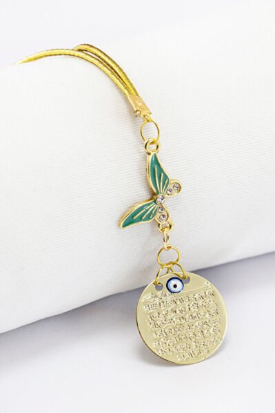 Küçük Metal Ayetel Kürsi Araba Dikiz Ayna Süsü Pastel Turkuaz Taşlı Kelebek Lüks Hediyelik