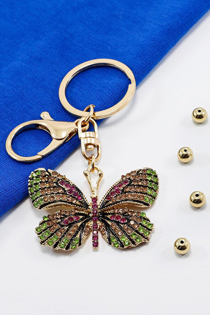 Butterfly Figured Keychain with Colorful Shiny Stones, Gift Keychain
