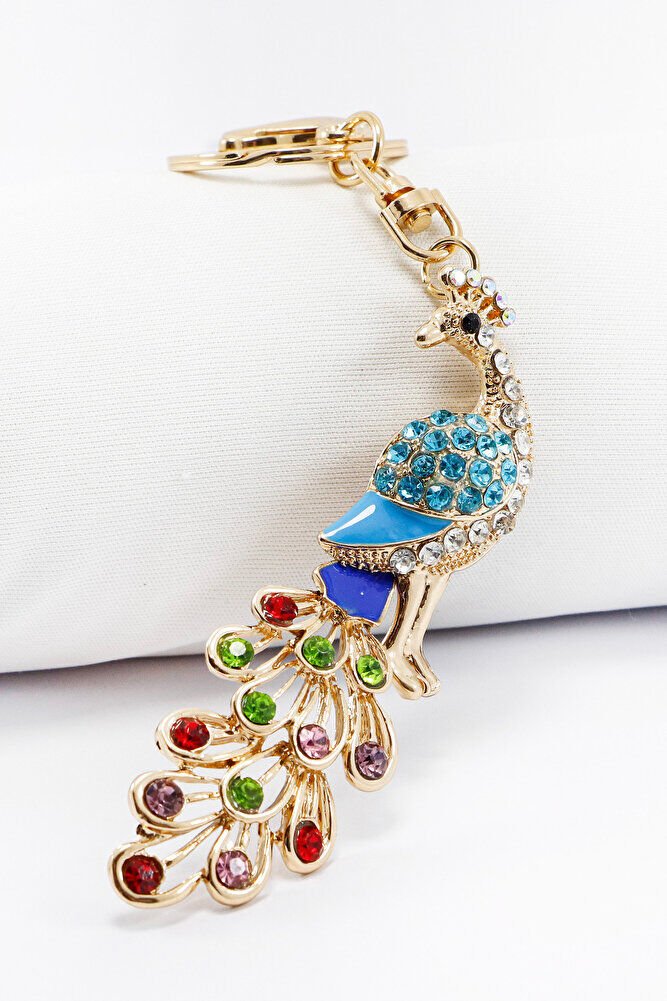 Colorful Shiny Stone Peacock Keychain, Gift Keychain
