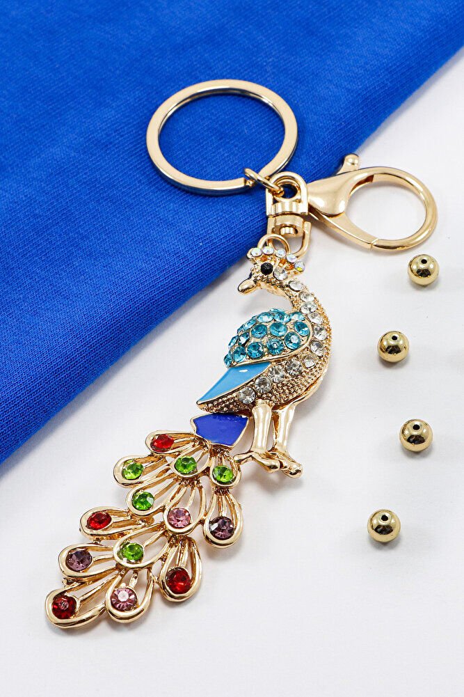 Colorful Shiny Stone Peacock Keychain, Gift Keychain