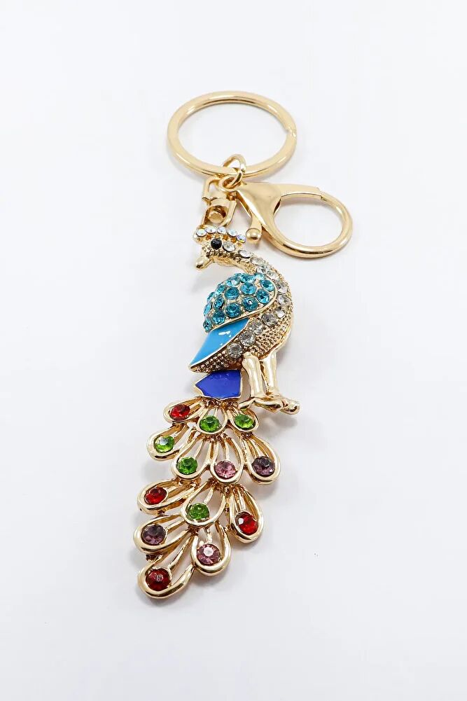 Colorful Shiny Stone Peacock Keychain, Gift Keychain