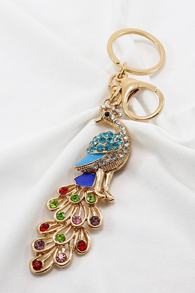 Colorful Shiny Stone Peacock Keychain, Gift Keychain