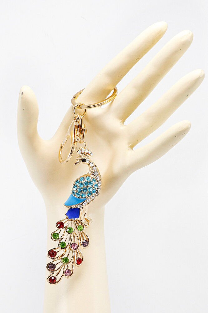 Colorful Shiny Stone Peacock Keychain, Gift Keychain