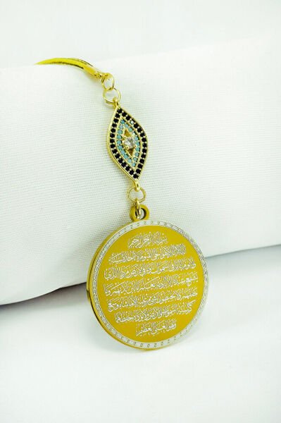 Elips Zirkon Taşlı Paslanmaz Çelik Ayetel Kürsi Nazar Ayeti Araba Dikiz Ayna Süsü