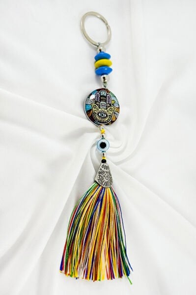 Colorful Tasseled Hamsa Hand Figured Cluster Keychain, Gift Keychain
