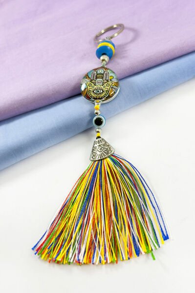 Colorful Tasseled Hamsa Hand Figured Cluster Keychain, Gift Keychain