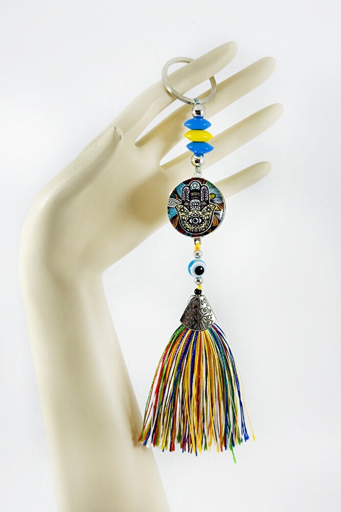 Colorful Tasseled Hamsa Hand Figured Cluster Keychain, Gift Keychain