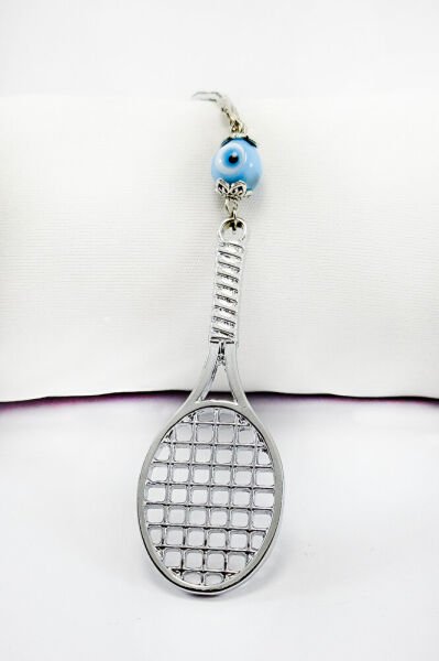 Blue Evil Eye Beaded Tennis Racket Figure Car Rearview Mirror Ornament