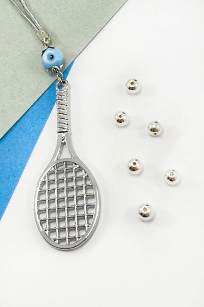 Blue Evil Eye Beaded Tennis Racket Figure Car Rearview Mirror Ornament