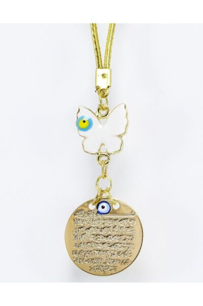 Metal Butterfly Evil Eye Bead with Prayer Car Rearview Mirror Ornament Handmade Luxury Accessory Gold Color
