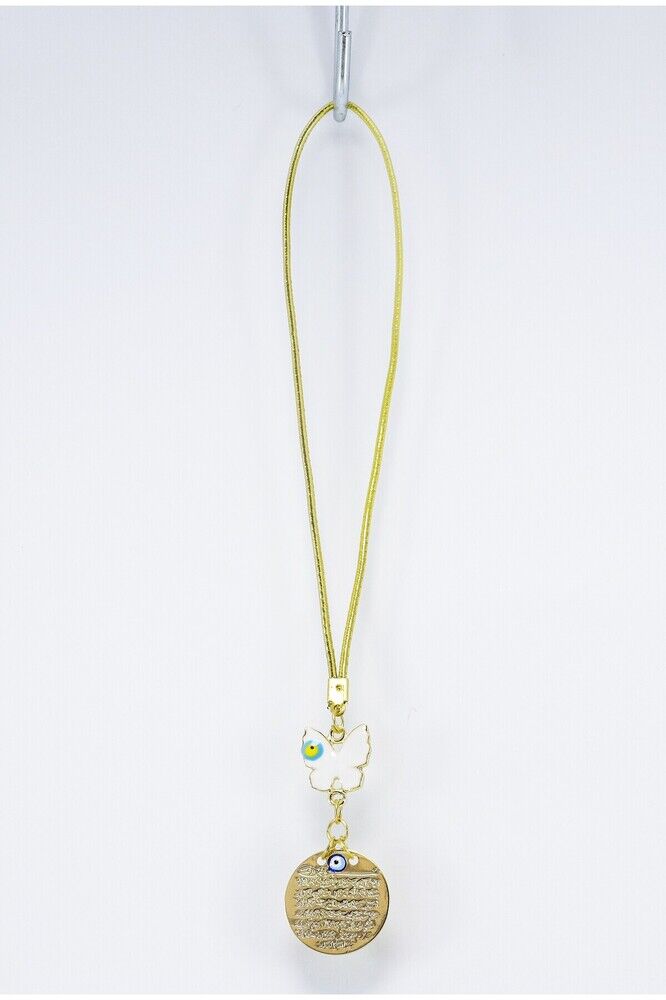 Metal Kelebekli Nazar Dualı Nazar Boncuğu Araba Dikiz Ayna Süsü El Yapımı Lüks Aksesuar Gold Renkli