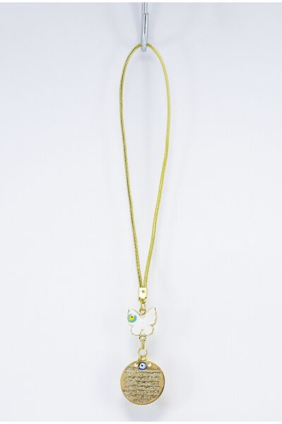 Metal Butterfly Evil Eye Bead with Prayer Car Rearview Mirror Ornament Handmade Luxury Accessory Gold Color