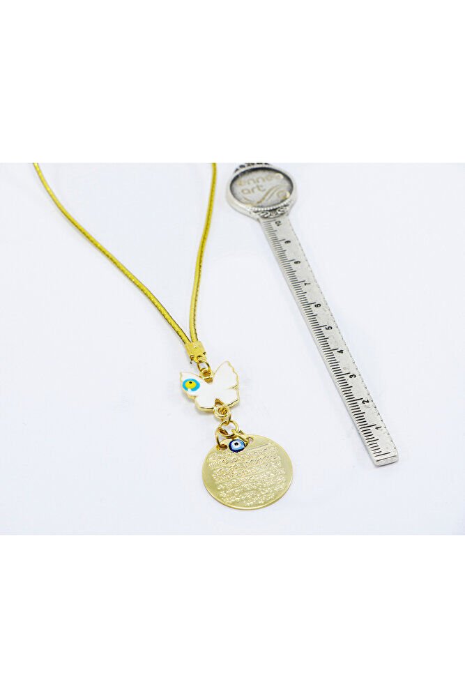 Metal Kelebekli Nazar Dualı Nazar Boncuğu Araba Dikiz Ayna Süsü El Yapımı Lüks Aksesuar Gold Renkli