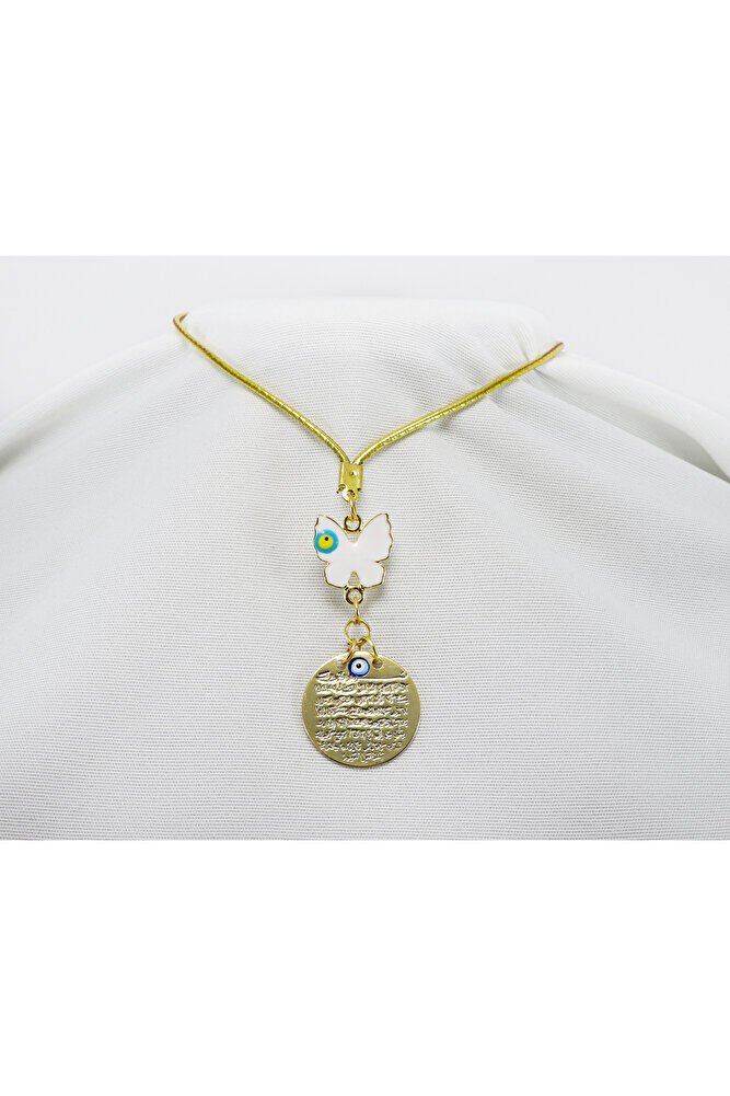 Metal Kelebekli Nazar Dualı Nazar Boncuğu Araba Dikiz Ayna Süsü El Yapımı Lüks Aksesuar Gold Renkli