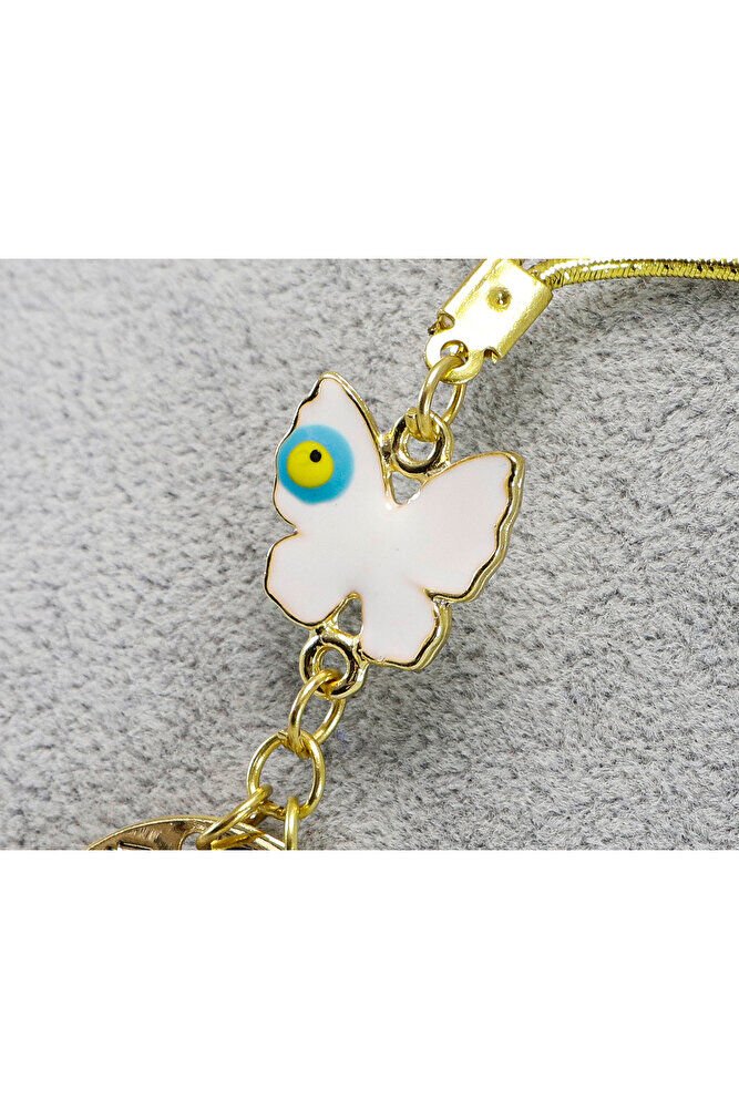 Metal Kelebekli Nazar Dualı Nazar Boncuğu Araba Dikiz Ayna Süsü El Yapımı Lüks Aksesuar Gold Renkli