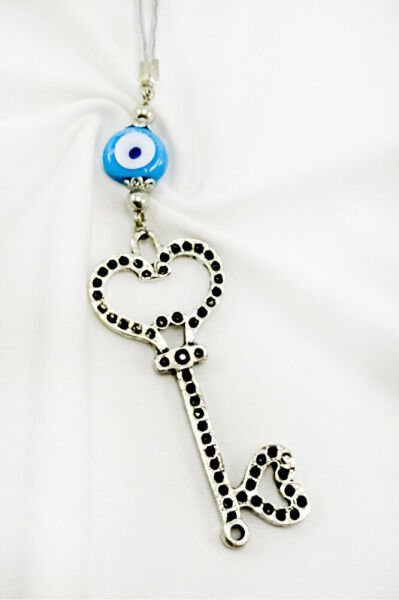 Mavi Nazar Boncuklu Anahtar Figürlü Araba Dikiz Ayna Süsü