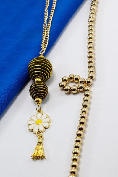 Siyah Gold Özel Tasarım Boncuklu Püsküllü Papatya Araba Dikiz Ayna Süsü, Araba Hediyesi