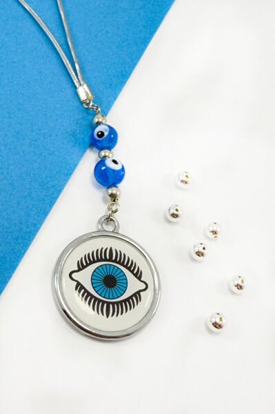 El Yapımı Cam Nazar BoncukluRenkli Göz Figürlü Araba Dikiz Ayna Süsü