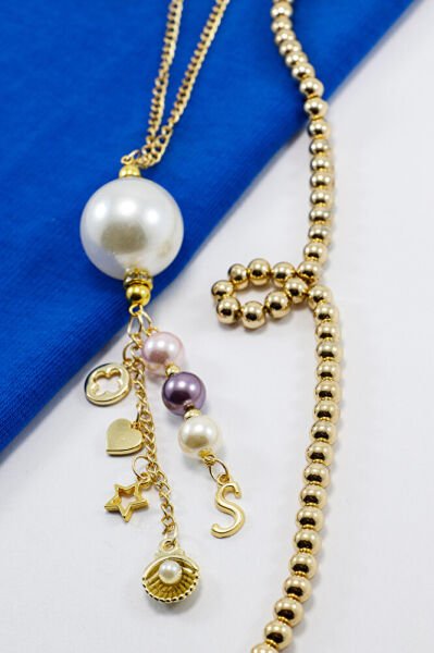 Yapay İncili S Harfli Dikiz Ayna Süsü, İstiridyeli Yoncalı Kalpli Yıldızlı Yeni Araba Hediyesi