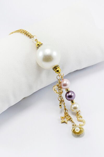 Yapay İncili S Harfli Dikiz Ayna Süsü, İstiridyeli Yoncalı Kalpli Yıldızlı Yeni Araba Hediyesi