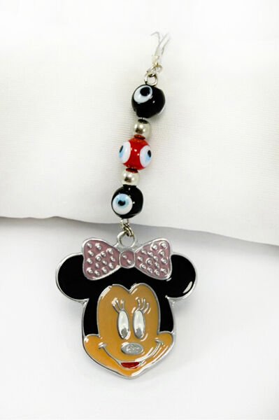 El Yapımı Cam Nazar Boncuklu Mini Fare Figürlü Araba Dikiz Ayna Süsü