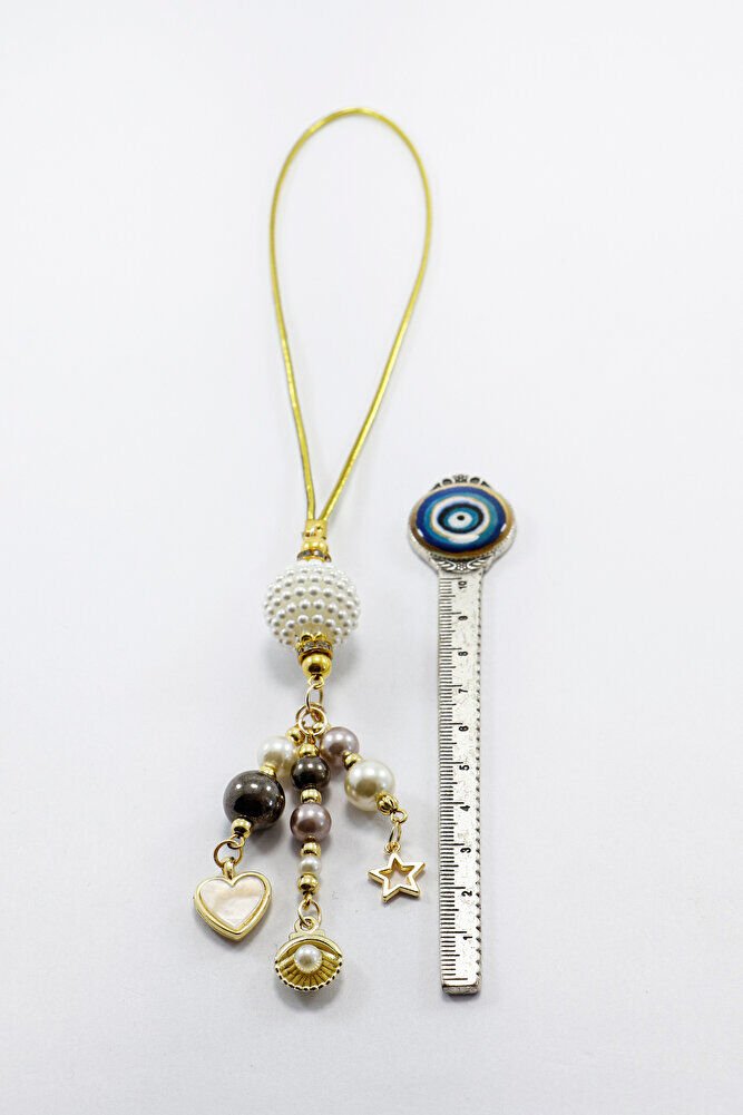 Renkli İncili Gösterişli Kalpli Deniz İstiridyeli Dikiz Ayna Süsü, Lüks Yeni Araba Hediyesi