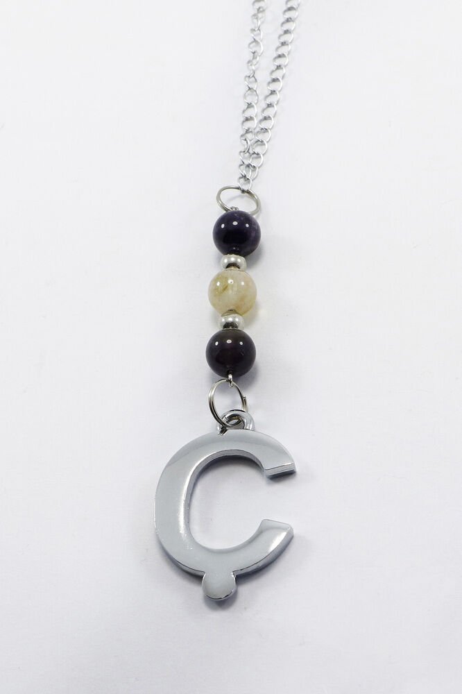 Doğal Taşlı Gümüş Renk Ç Harfi Araba Dikiz Ayna Süsü, Ametist, Sitrin Taşlı Zincirli Araba Hediyesi