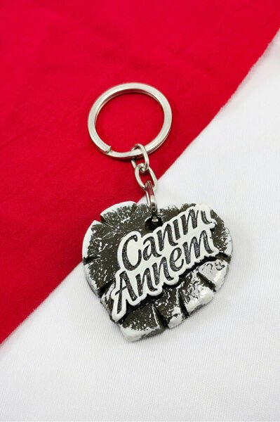 Canım Annem Yazılı Polyester Kalp Anahtarlık, Hediyelik Kalpli Anahtarlık