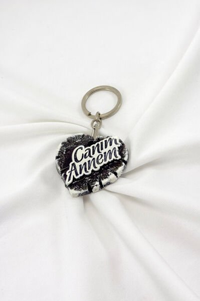 Canım Annem Yazılı Polyester Kalp Anahtarlık, Hediyelik Kalpli Anahtarlık