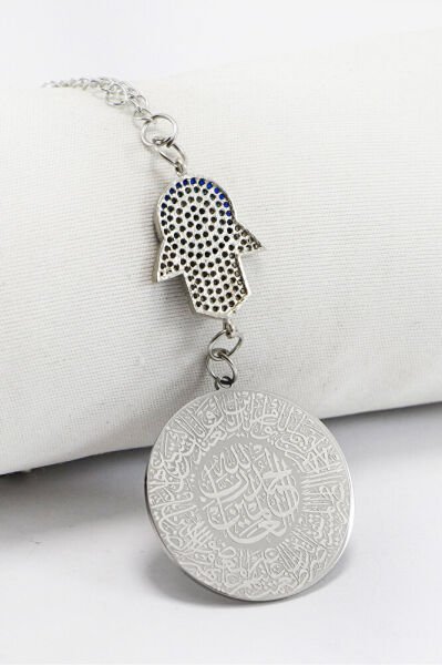 Zirkon Taşlı Hamseli Parlak Çerçeveli Çift Yön Ayetel Kürsi Hat Fatiha Suresi Çelik Dikiz Ayna Süsü