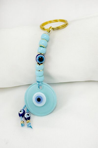 Baby Blue Handmade Glass Evil Eye Beaded Keychain, Gift Bag Ornament