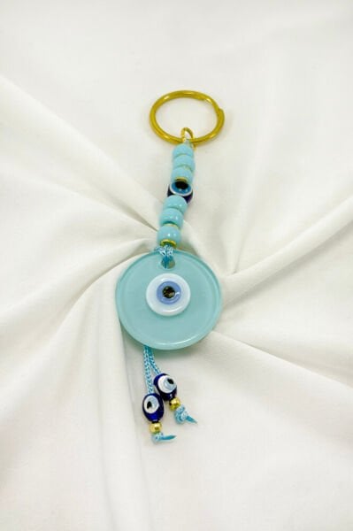 Baby Blue Handmade Glass Evil Eye Beaded Keychain, Gift Bag Ornament