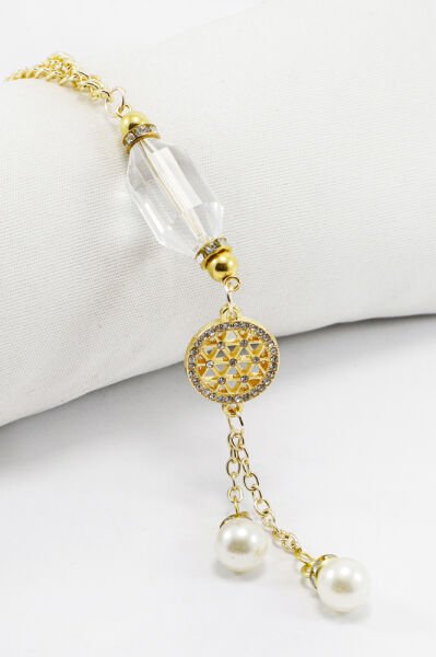 Gold Zirkon Taşlı Yaşam Çiçekli Şeffaf Boncuk Salkım İncili Dikiz Ayna Süsü, Yeni Araba Hediyesi