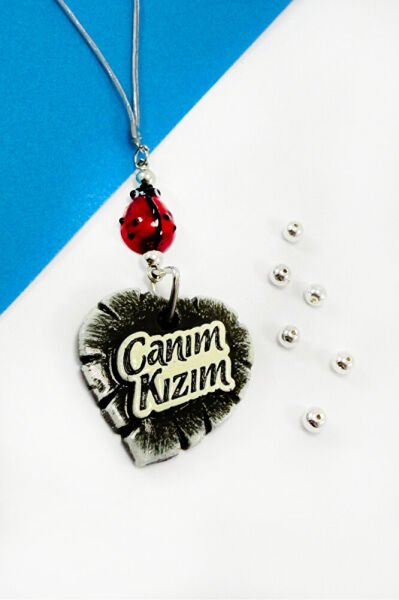 Cute Glass Ladybug Car Rearview Mirror Ornament with Heart and Written 