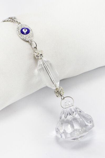 Zirkon Taşlı Nazarlı Şeffaf Elmas Figürlü Boncuklu Dikiz Ayna Süsü, Yeni Araba Hediyesi