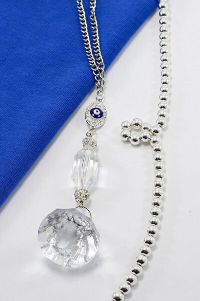 Zirkon Taşlı Nazarlı Şeffaf Elmas Figürlü Boncuklu Dikiz Ayna Süsü, Yeni Araba Hediyesi