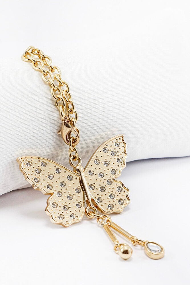 Gold Color Shiny Stone Cluster Butterfly Car Rearview Mirror Ornament, New Car Gift