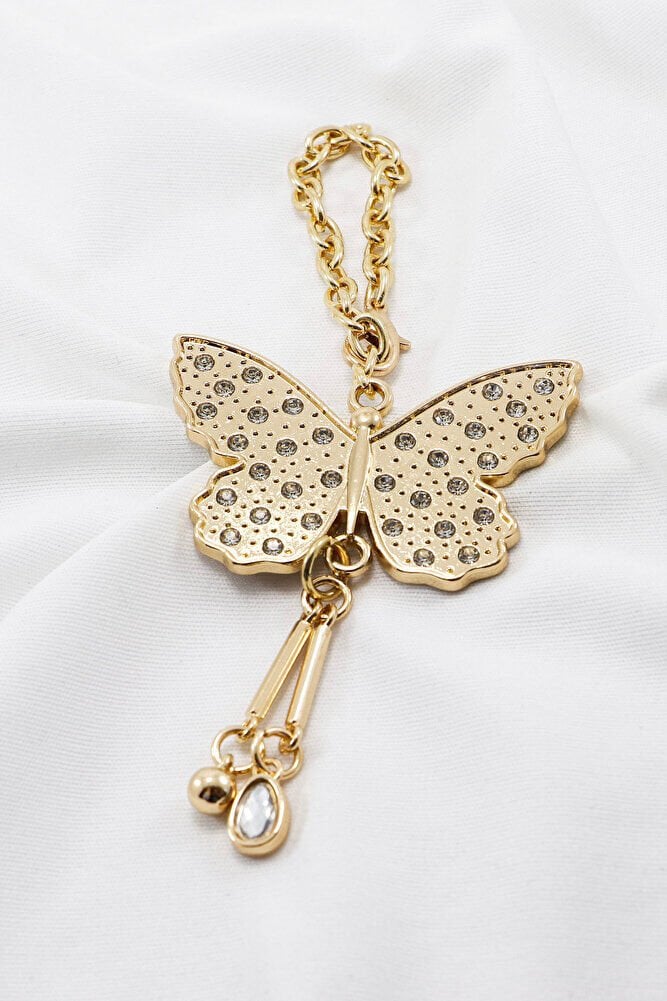 Gold Color Shiny Stone Cluster Butterfly Car Rearview Mirror Ornament, New Car Gift