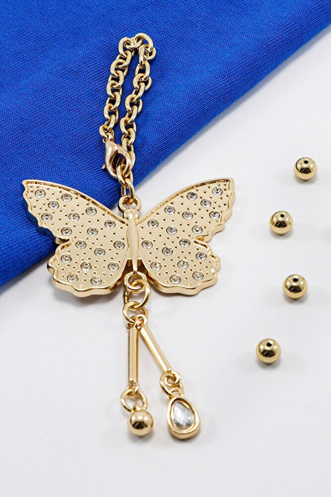 Gold Color Shiny Stone Cluster Butterfly Car Rearview Mirror Ornament, New Car Gift