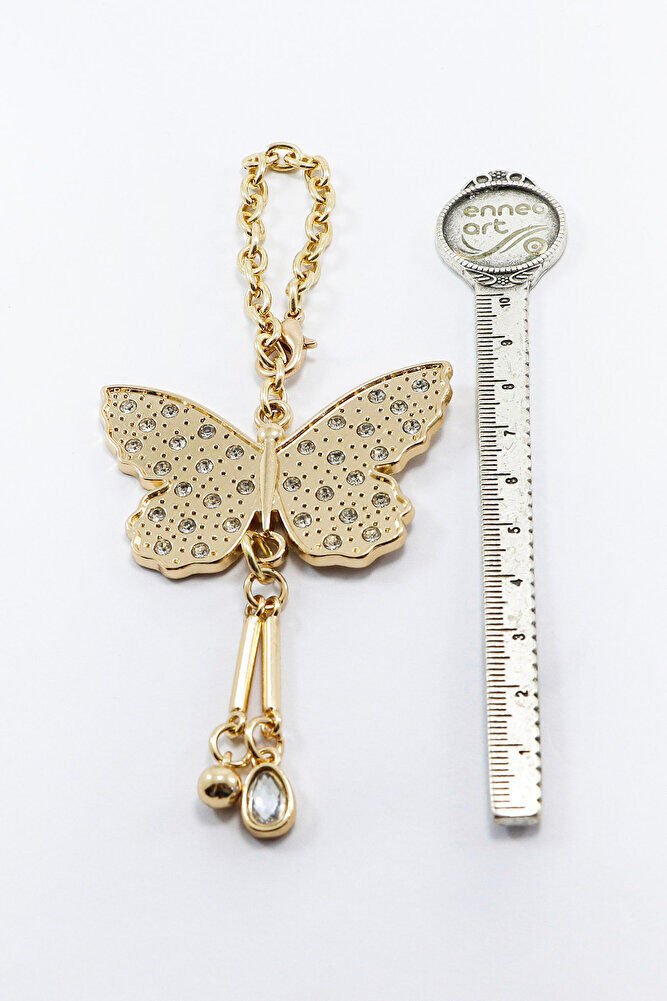 Gold Color Shiny Stone Cluster Butterfly Car Rearview Mirror Ornament, New Car Gift