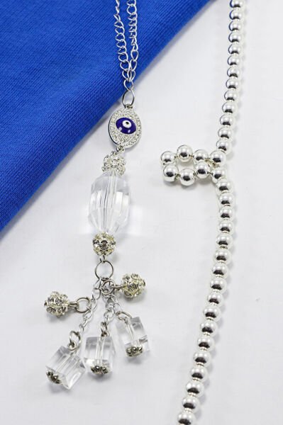 Zirkon Taşlı Nazarlı Şeffaf Boncuklu Salkım Dikiz Ayna Süsü, Yeni Araba Hediyesi