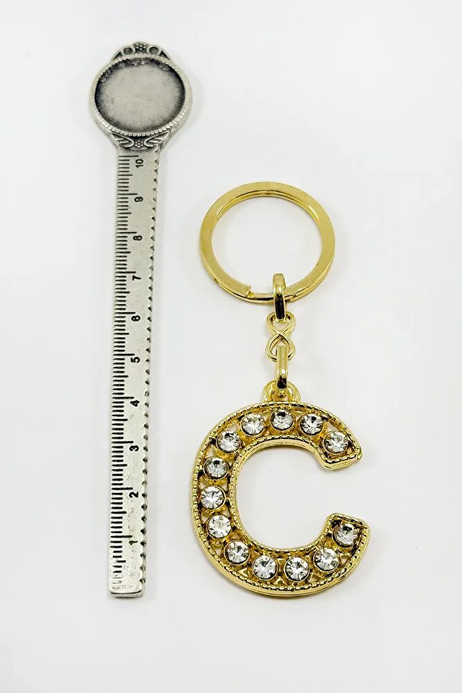 Gold Color Shiny Stone Letter C Keychain, Gift Letter Keychain